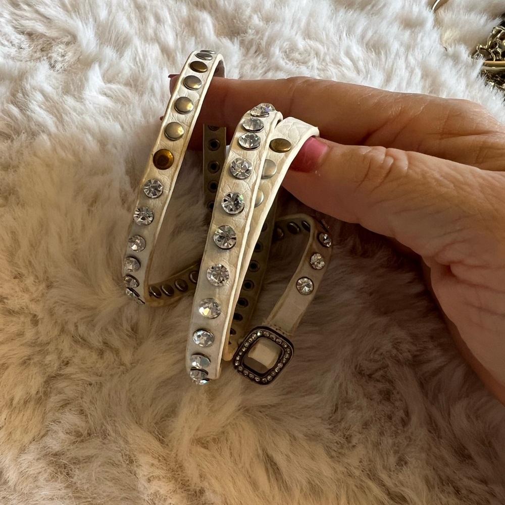 Studded White Leather Wrap Bracelet